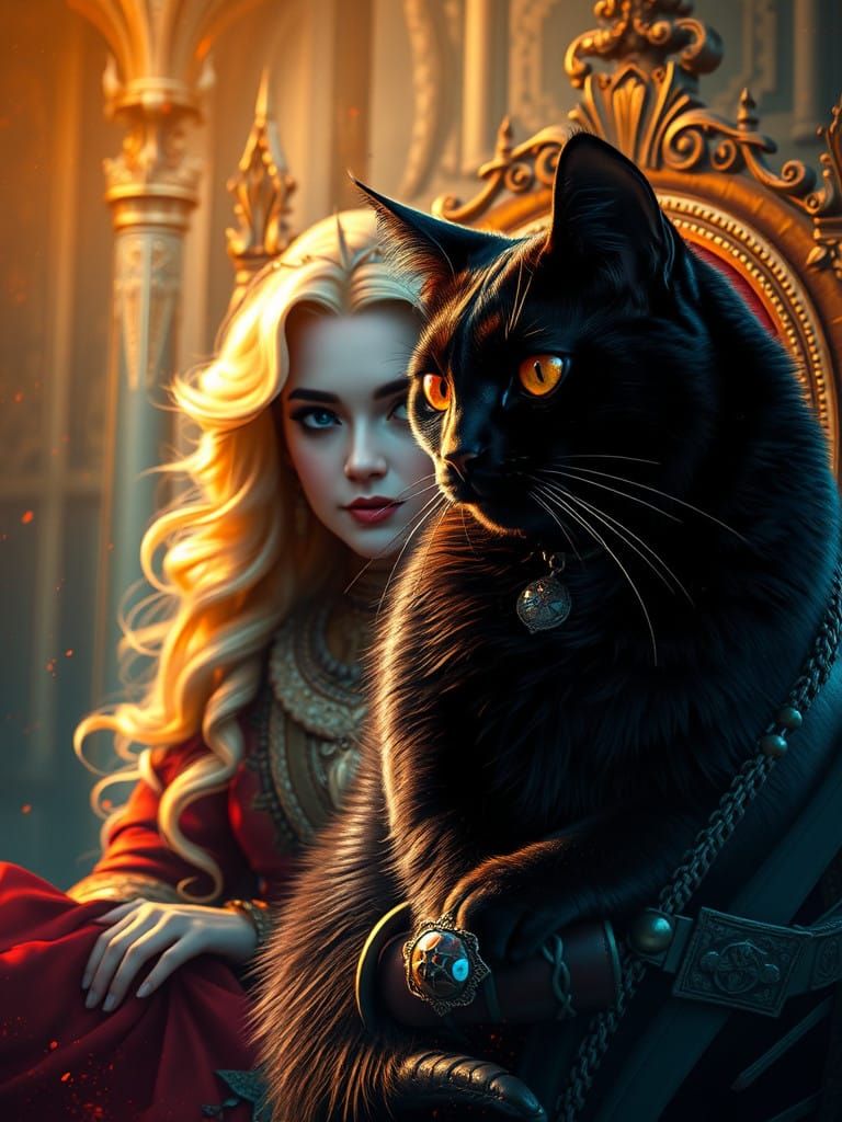 Regal Feline Guardian with Triadic Colors