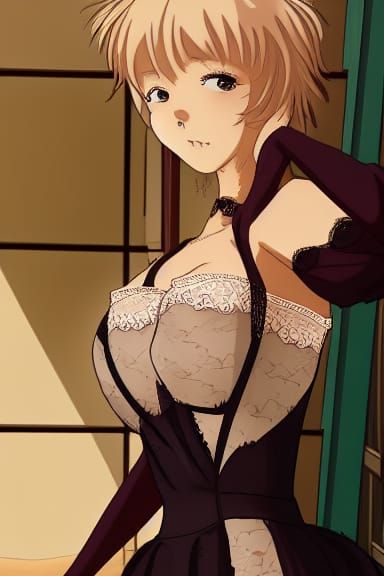 Anime Character in Medieval Dress and Lingerie