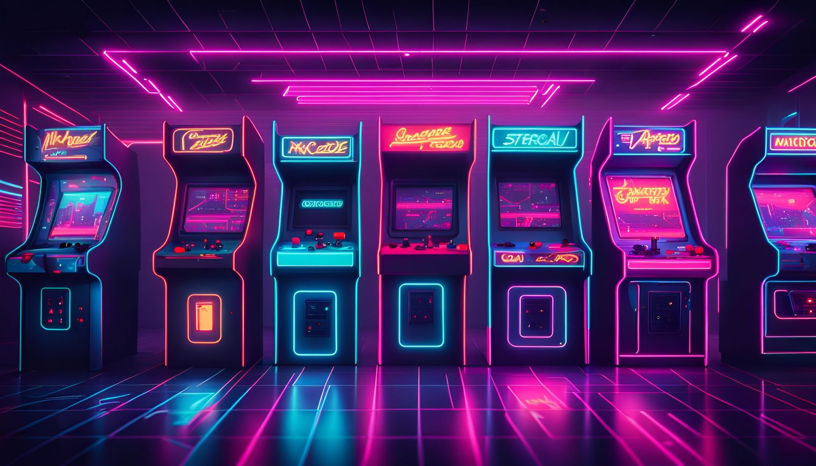 Retro Game Arcade in Synthwave Neon