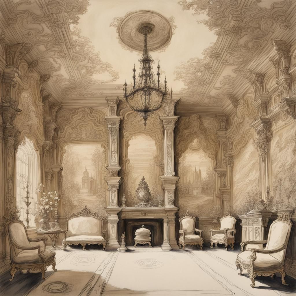 Cream Throne Room: Ink Wash Masterpiece