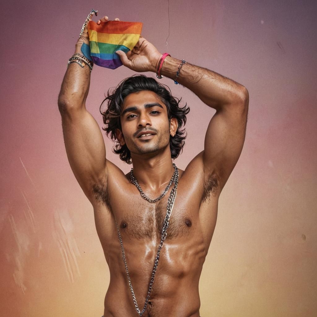 Handsome Indian Man with Rainbow Flag: Splash Art