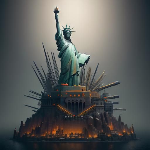 Statue of Liberty Counting Money in Safe