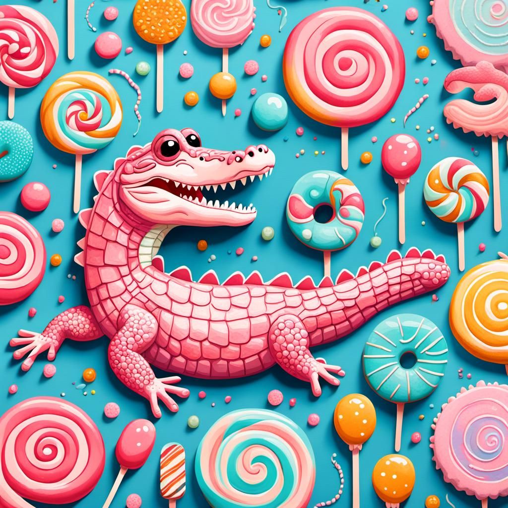 Candy Crocodile Surrounded by Sugary Treats