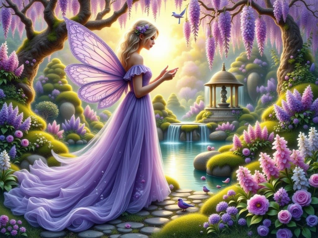 Fairy in a Pastel Spring Fantasy Garden