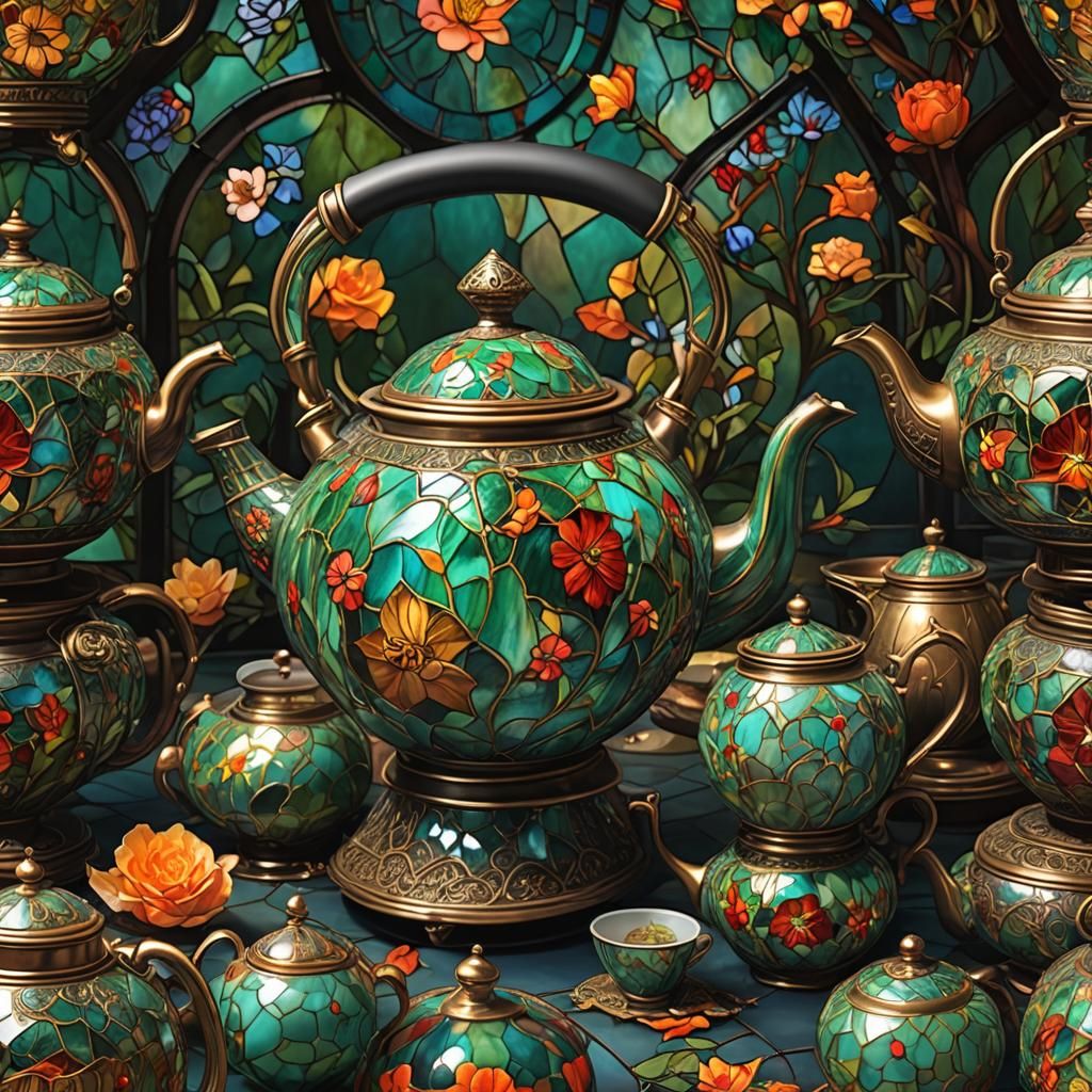 Tiffany Glass Tea Kettle Digital Painting