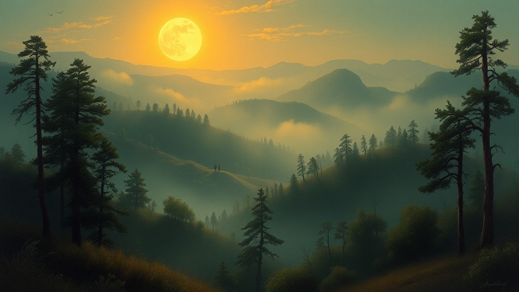 Mystical Moonlit Landscape in Oil Painting Style