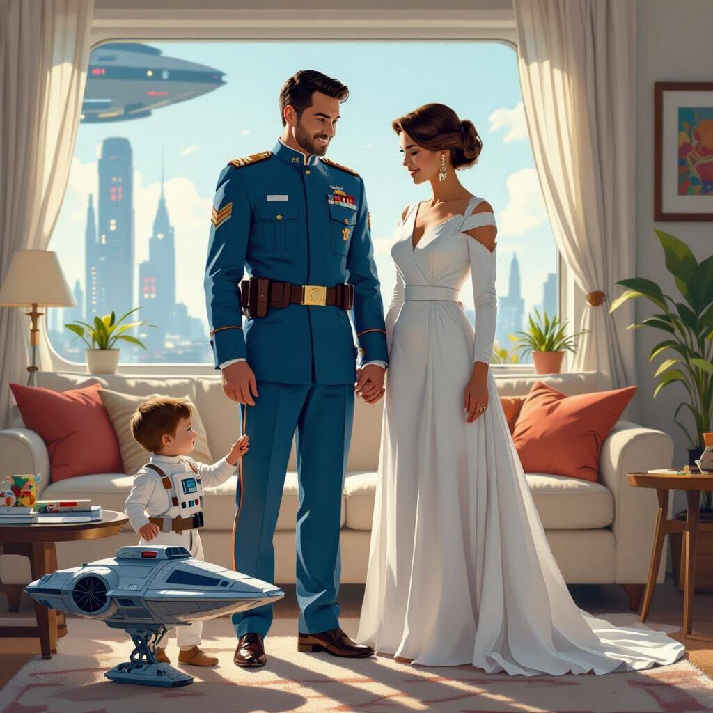 Chiss Family on Coruscant in Hyperrealistic Style