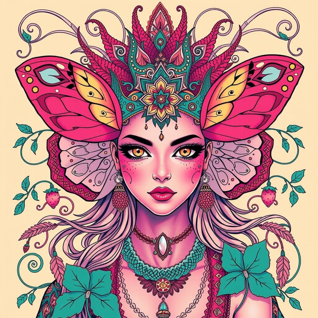 Psychedelic Bohemian Goddess in Vibrant Pink and Strawberry ...