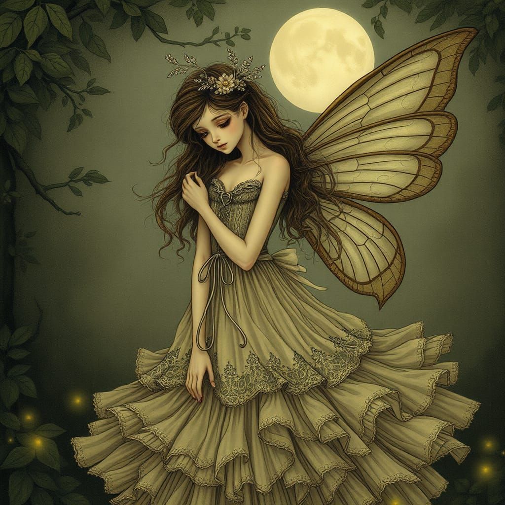 Victorian Fairy in Dreamlike Arthur Rackham Style