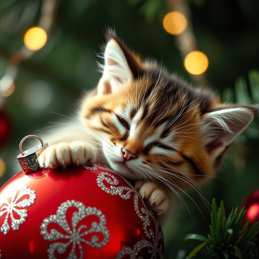 Kitten Adorns Christmas Ornament with Serene Headrest
