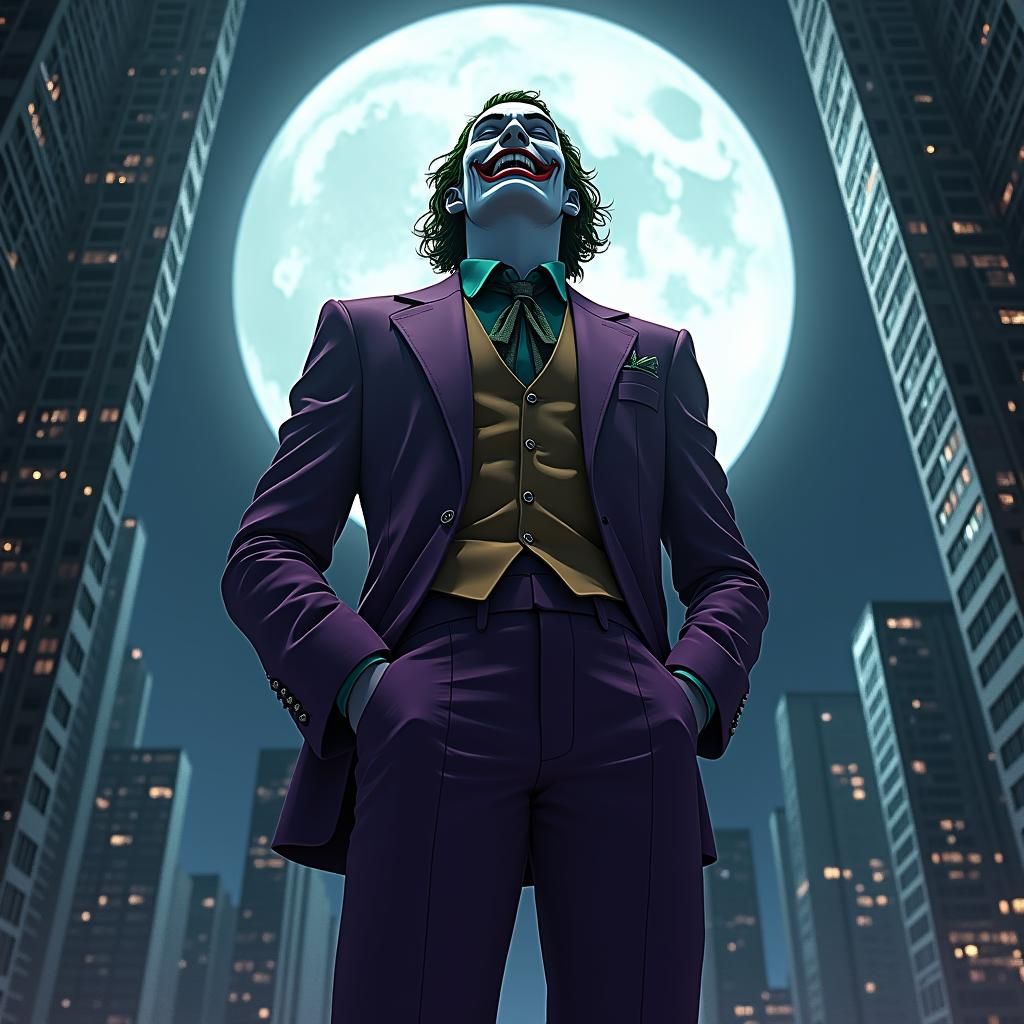 Joker on Skyscraper in Anime-Inspired 3D Render
