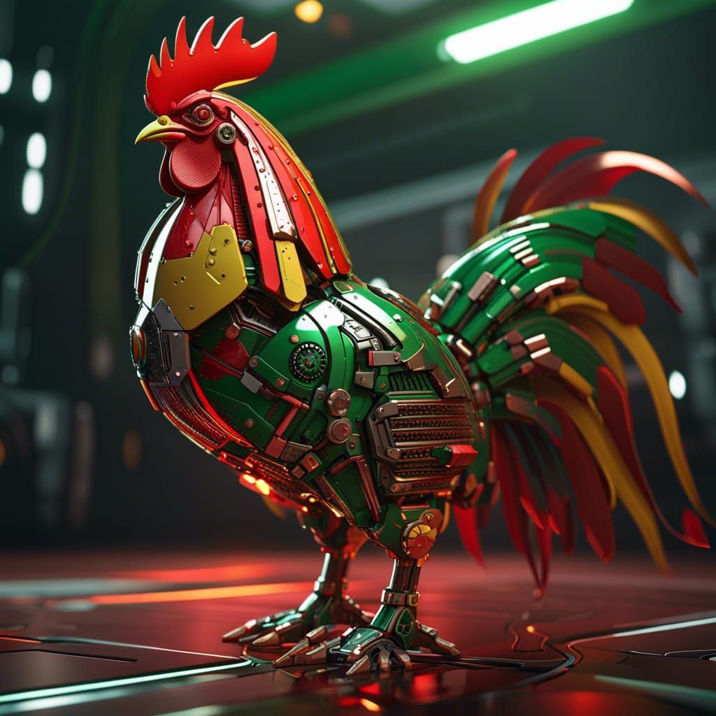 Futuristic Rooster with Intricate Mech Details