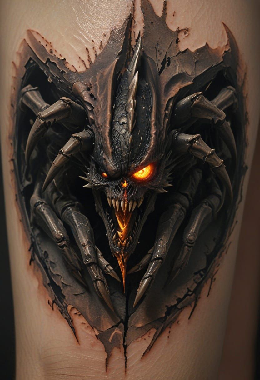 Dimensional Rift Tattoo Design with Scaly Claws