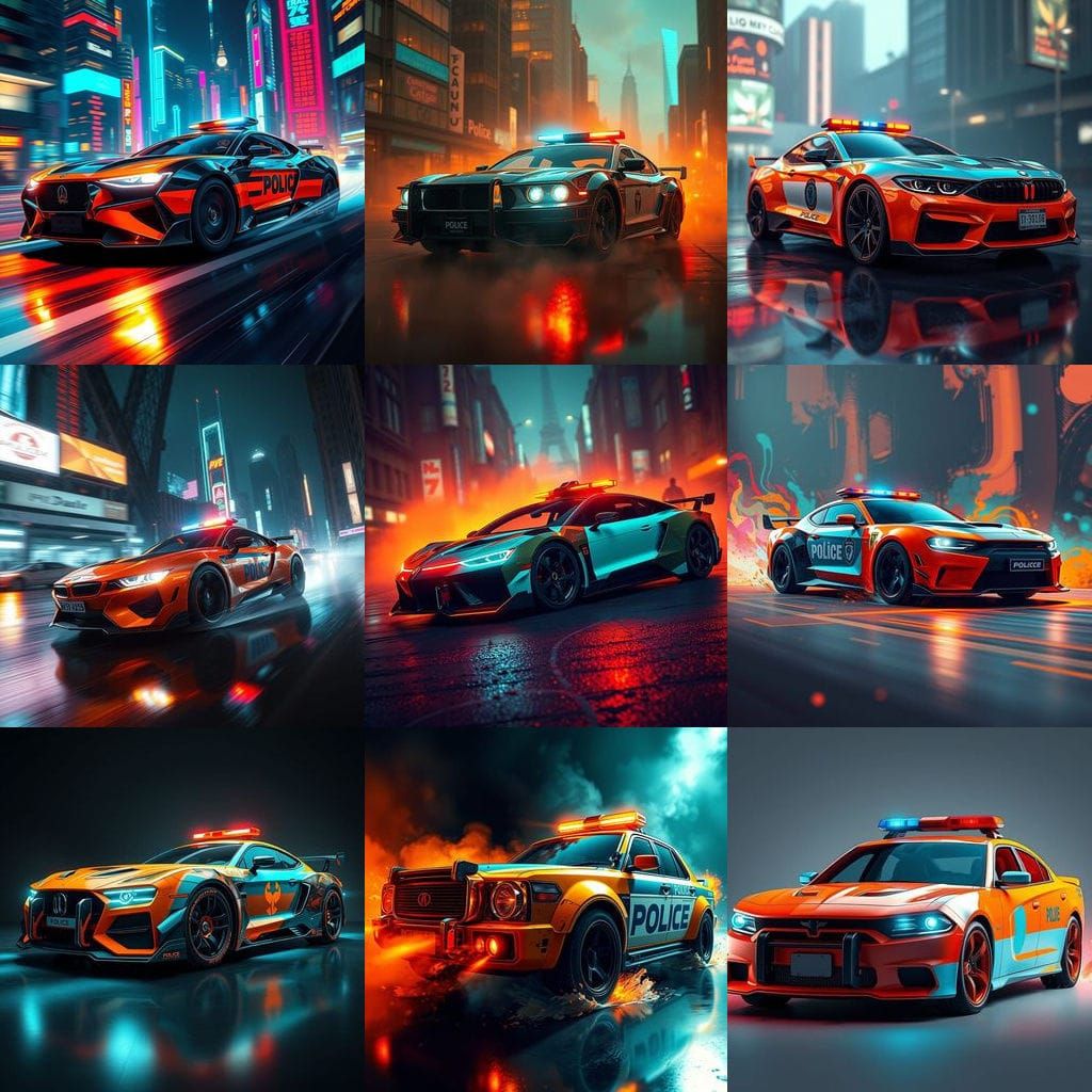 Spectacular Police Car in Triadic Colors Concept Art
