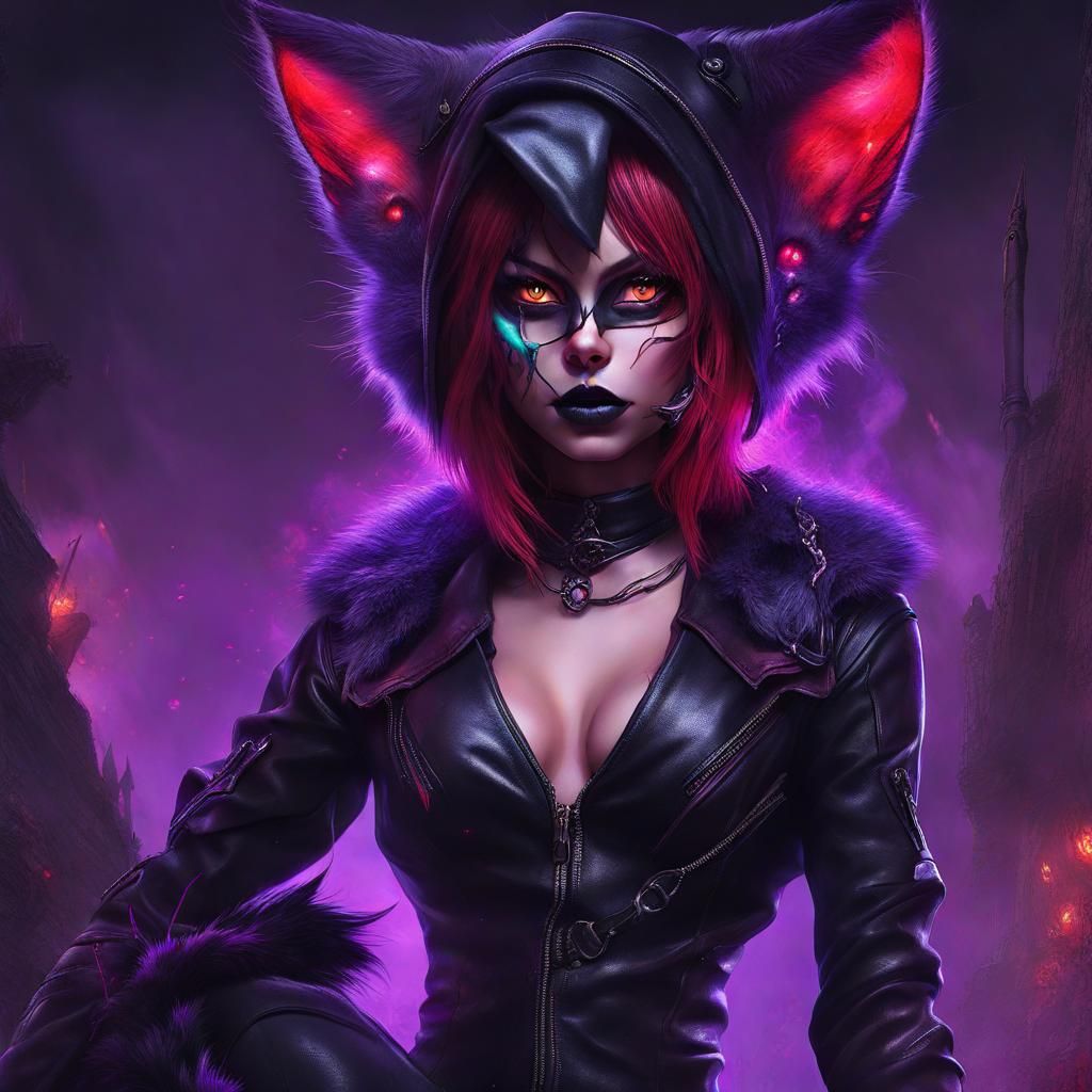 Catgirl Assassin in Surrealist Macabre Style
