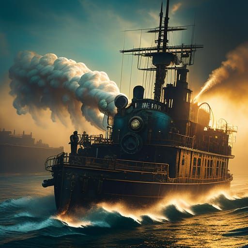 Steampunk Paddle Steamer Lost at Sea