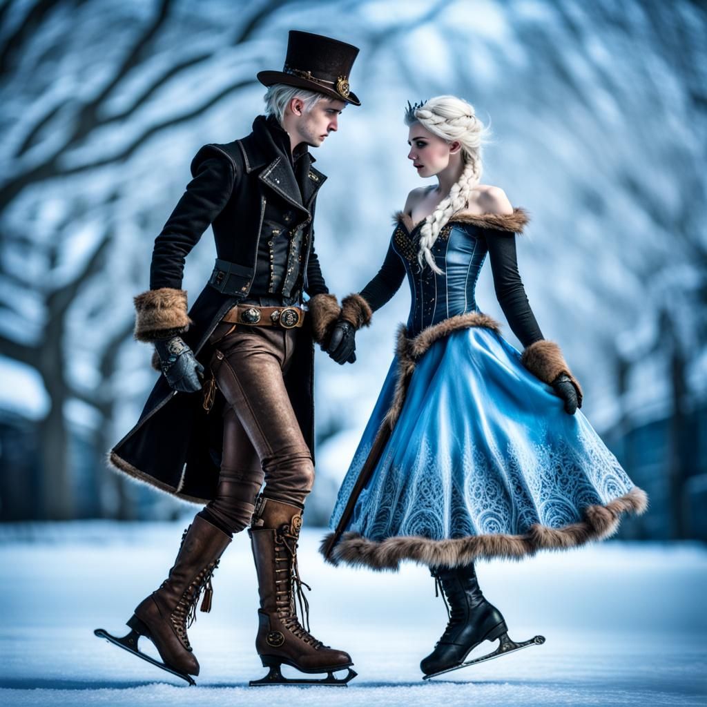 Steampunk Elsa and Jack Frost Ice Skating