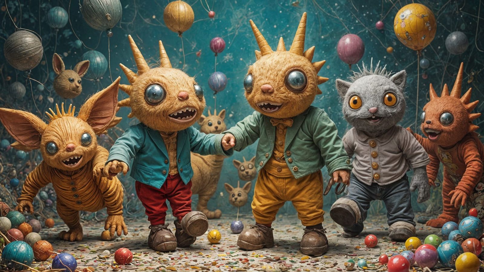 Surreal Cryptid Chibis Dancing in a Dadaist Dreamscape