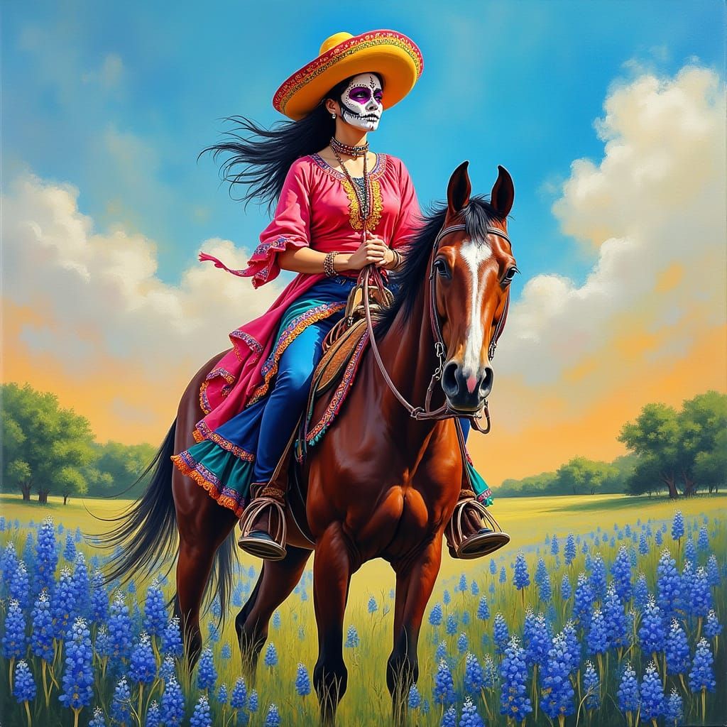 Day of the Dead Rider in Impressionist Style