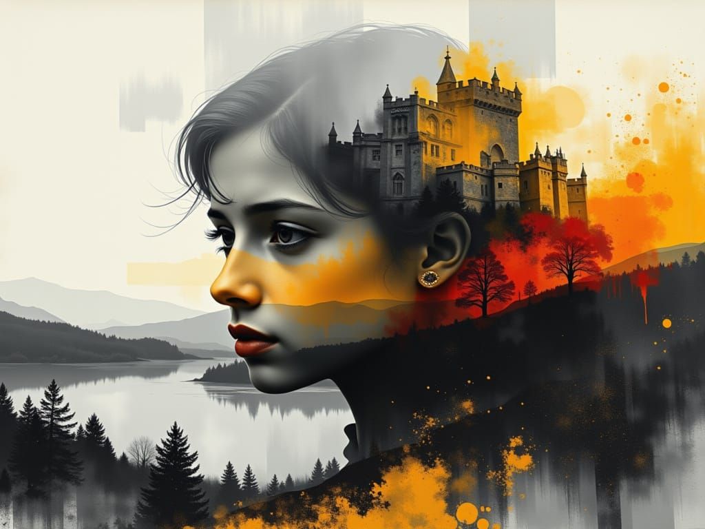 Mystical Castle in Abstract Urban Landscape