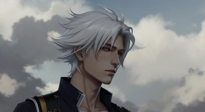 Anime Style Teenage Boy with White Flowing Hair