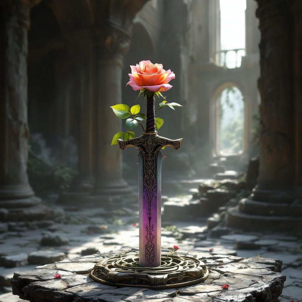 Rose and Celtic Sword: Dark Fantasy Concept Art