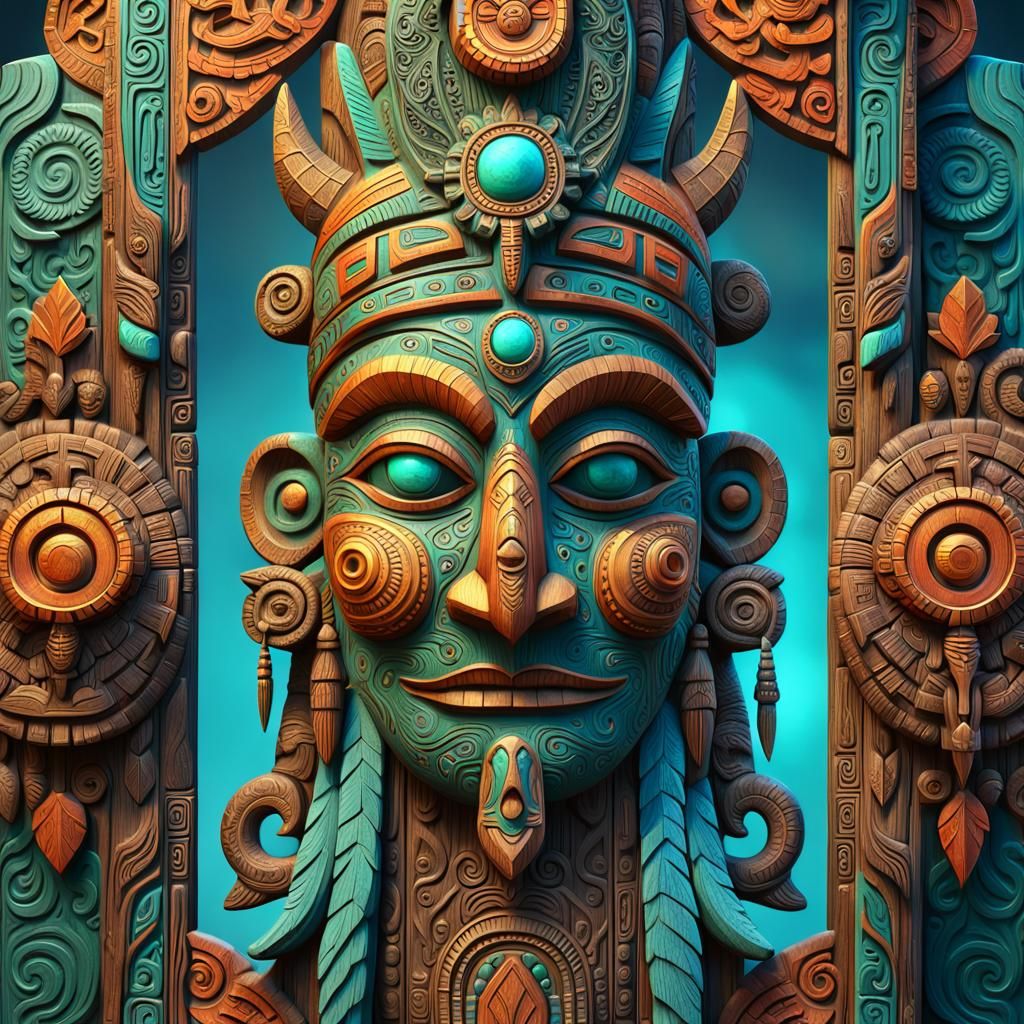 Ornate Wooden Totem in Fantasy Matte Painting Style
