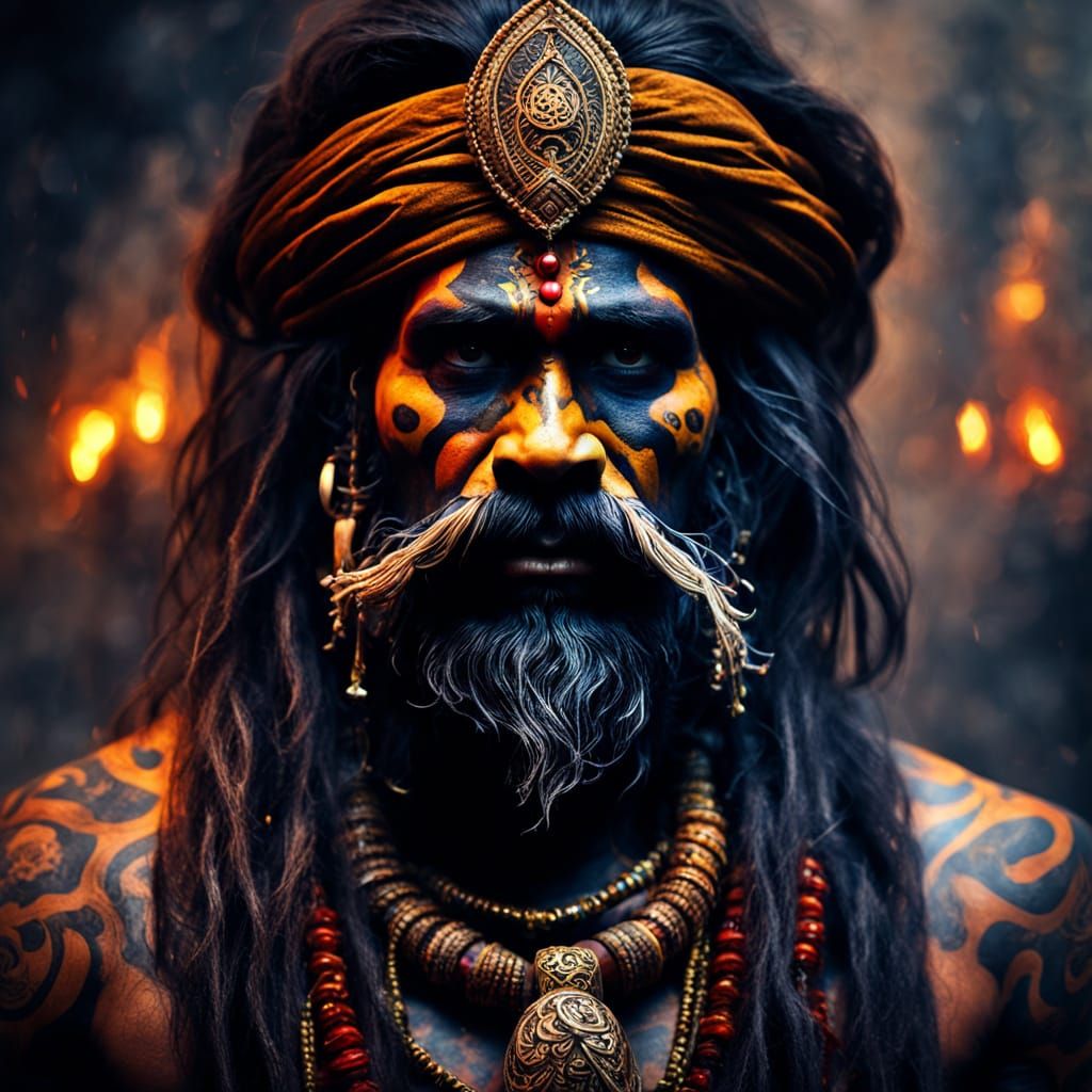 Aghori Meditating on Kali in Mystical Forest Oil Painting