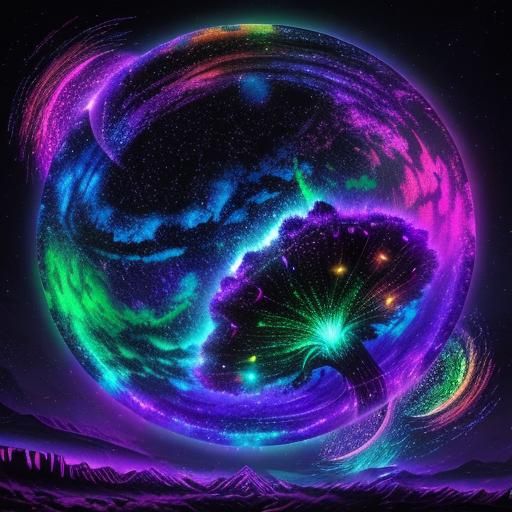 Psychedelic Sunset with Crystalline Galaxy Highlights