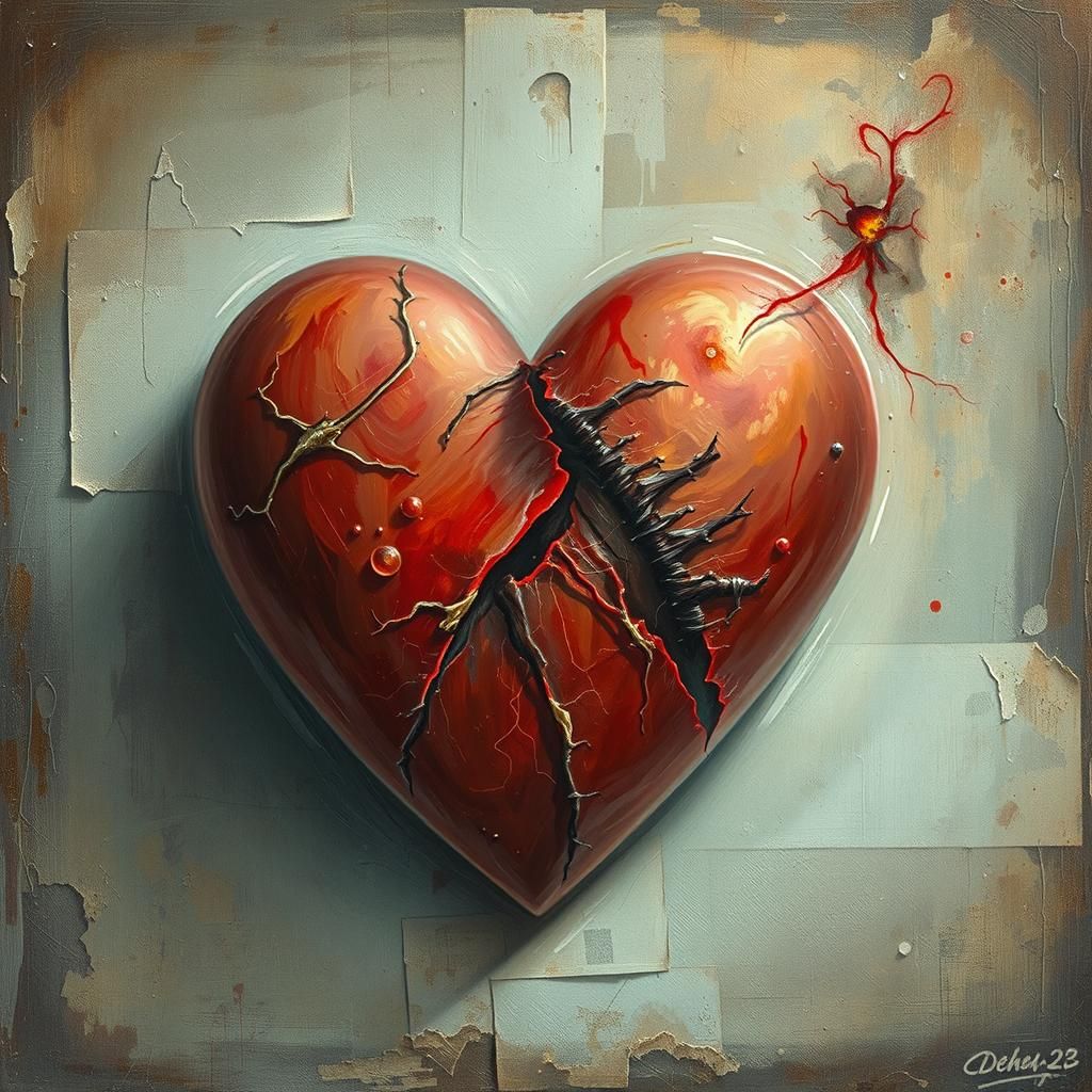 Scarred Heart: Oil and Alcohol Ink Painting
