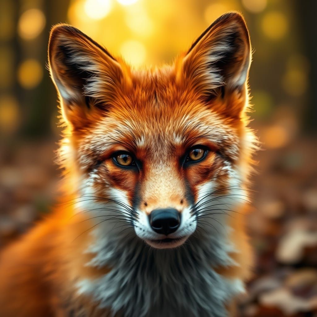 Photorealistic Red Fox Portrait with Amber Eyes