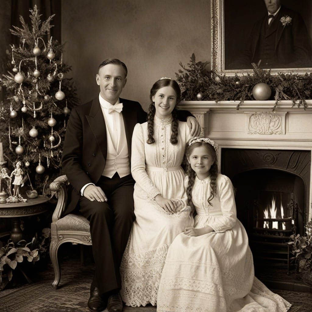 Warm Family Christmas Scene in Vintage Style