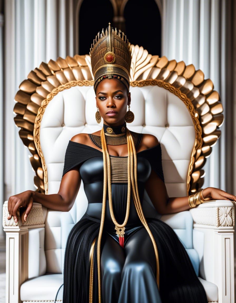 Hyperrealistic African Queen on Palace Throne