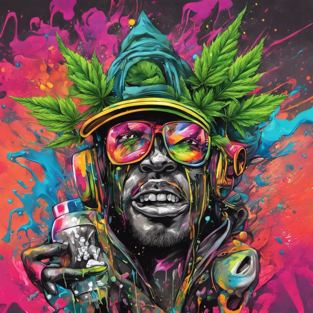 Cannabis Graffiti Art in Polychromatic Street Style