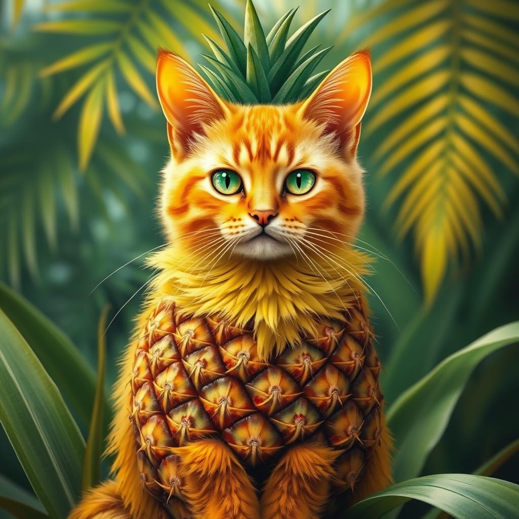 Golden Pineapple Feline in Tropical Paradise