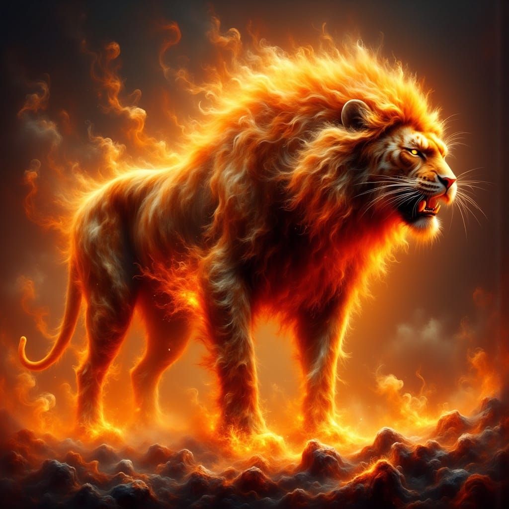 Fiery Saber-Toothed Tiger in a Blazing Inferno