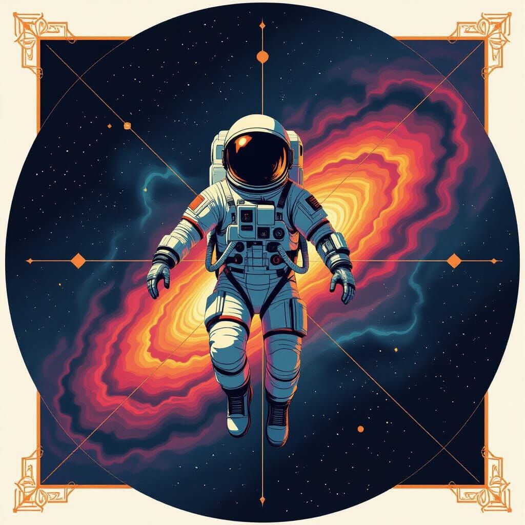 Astronaut Drifting Through Space in Bauhaus Suit