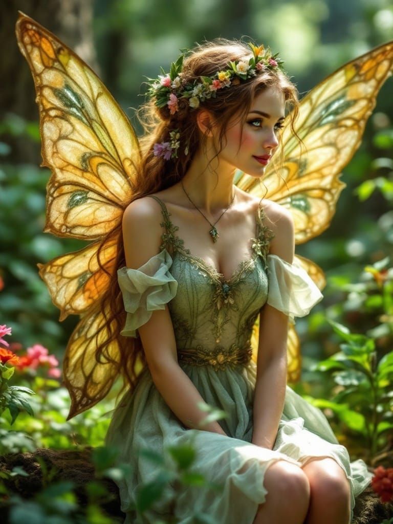 Enchanted Woodland Fairy in Whimsical Garden