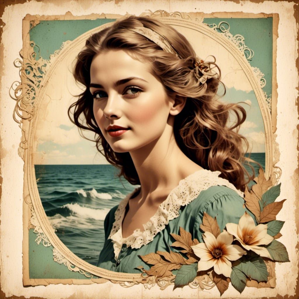 Elizabeth Swan Portrait in Vintage Collage Style