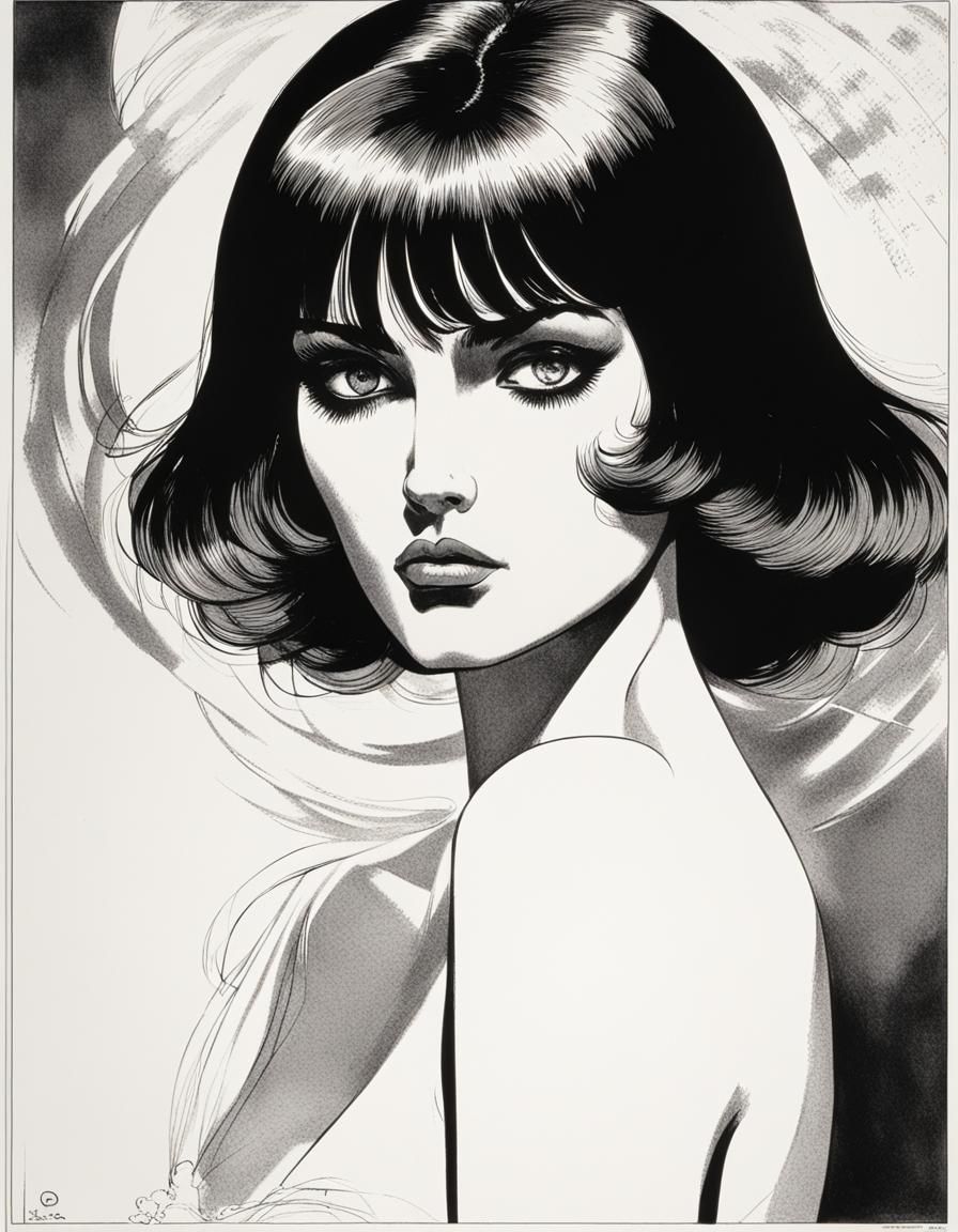 Romantic Woman's Portrait in Graphic Novel Style