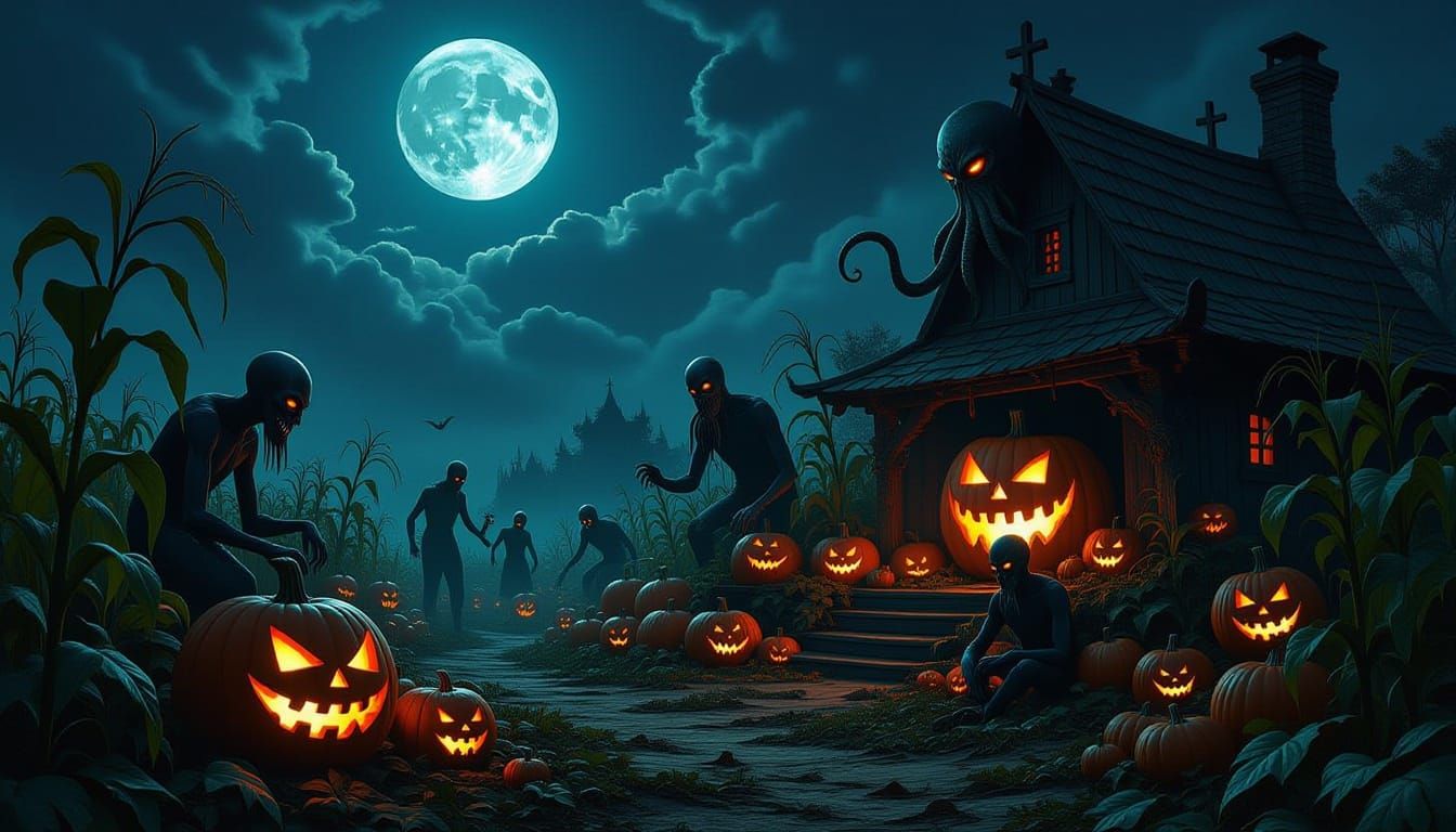 Eldritch Harvest Festival Night in Dark Surrealist Style