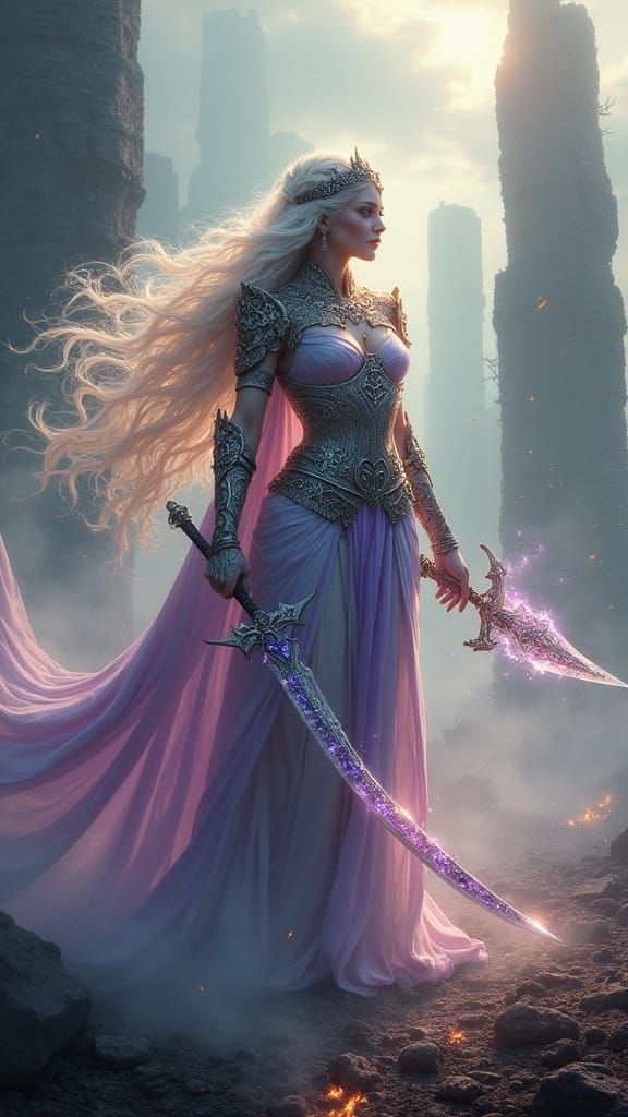 Elven Queen Triumphant on Magical Battlefield