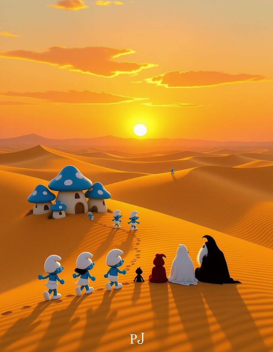 Smurf Village in Golden Desert at Sunset