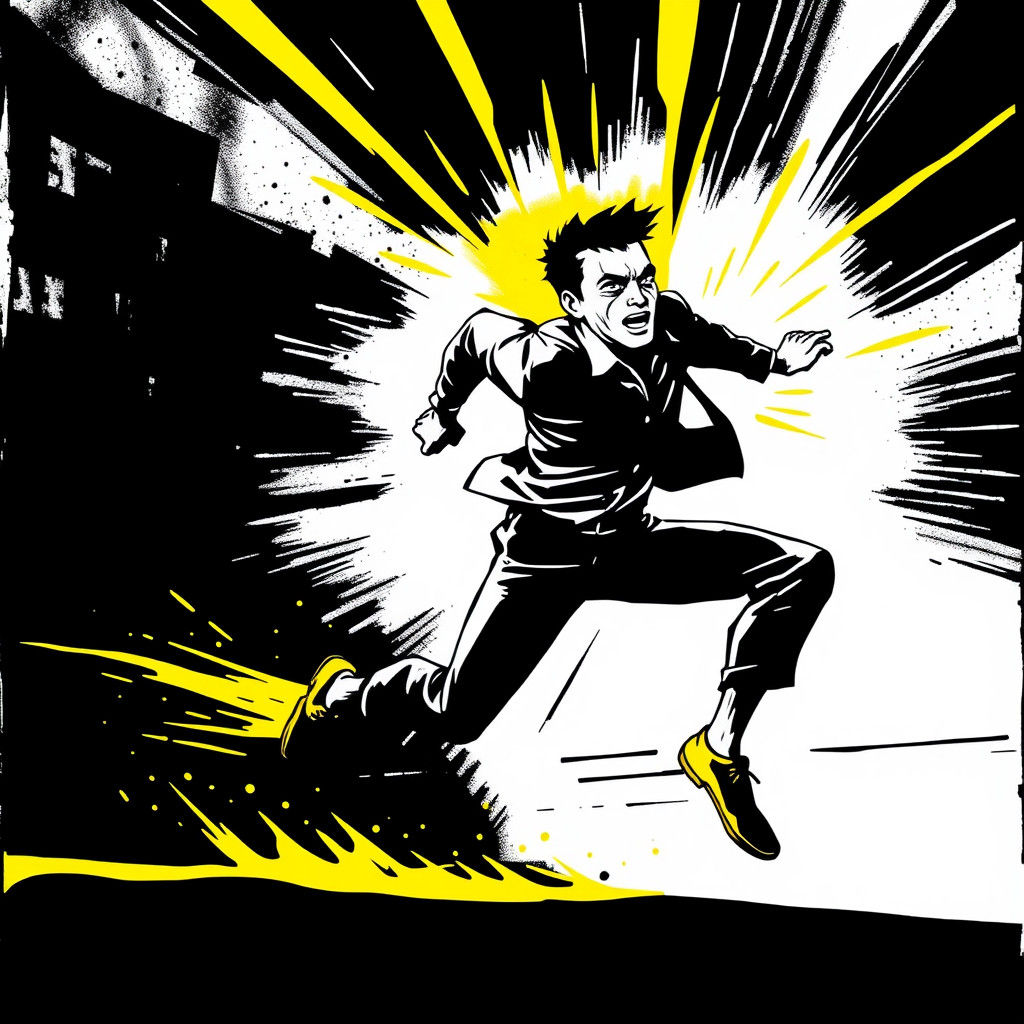 Desperate Man Running: A Comic Book Art Style Image