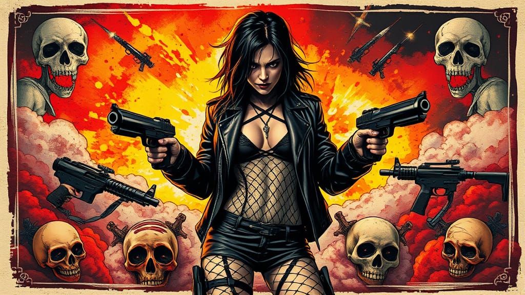 Punk Rock Vampire Queen Bounty Hunter as Impasto Art