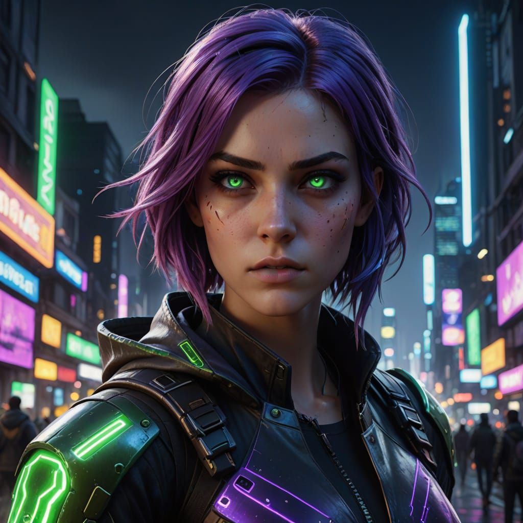 Cyberpunk Warrior in Neon City