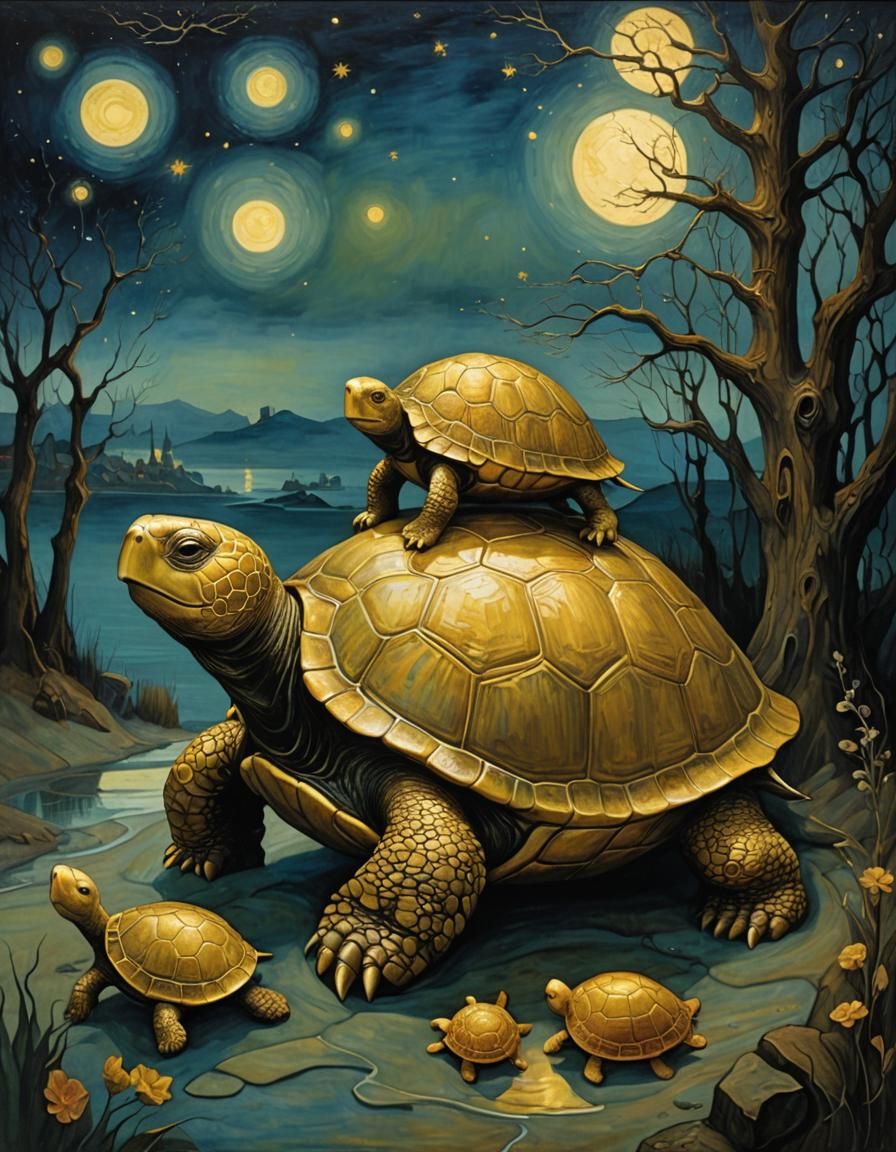 Golden Turtle in Bed, Neo-Cubist Style