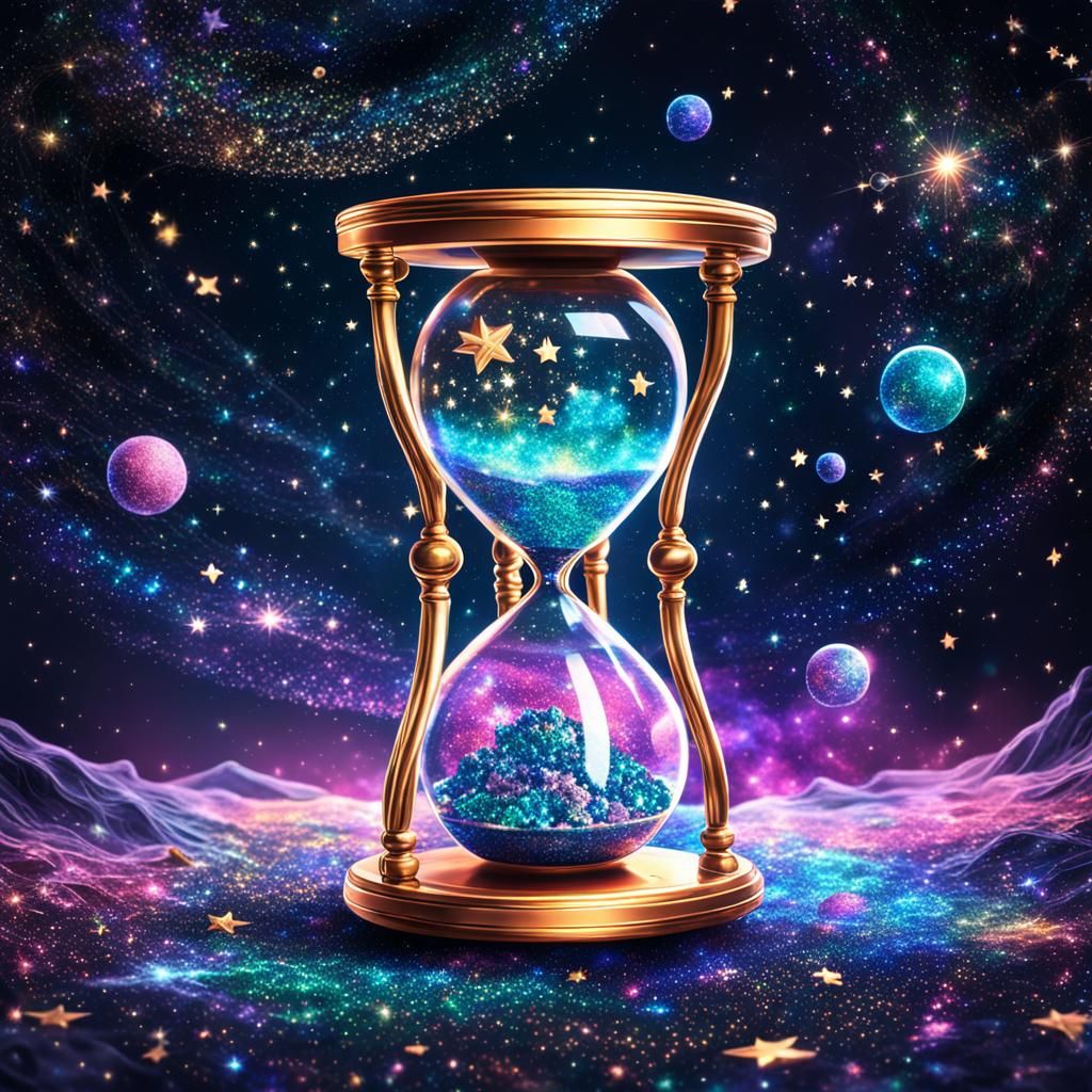 Glittering Star Hourglass in Space, Holographic Illustration