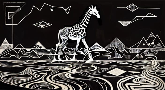 Neo-Expressionist Giraffe Blends Circuit Board and River