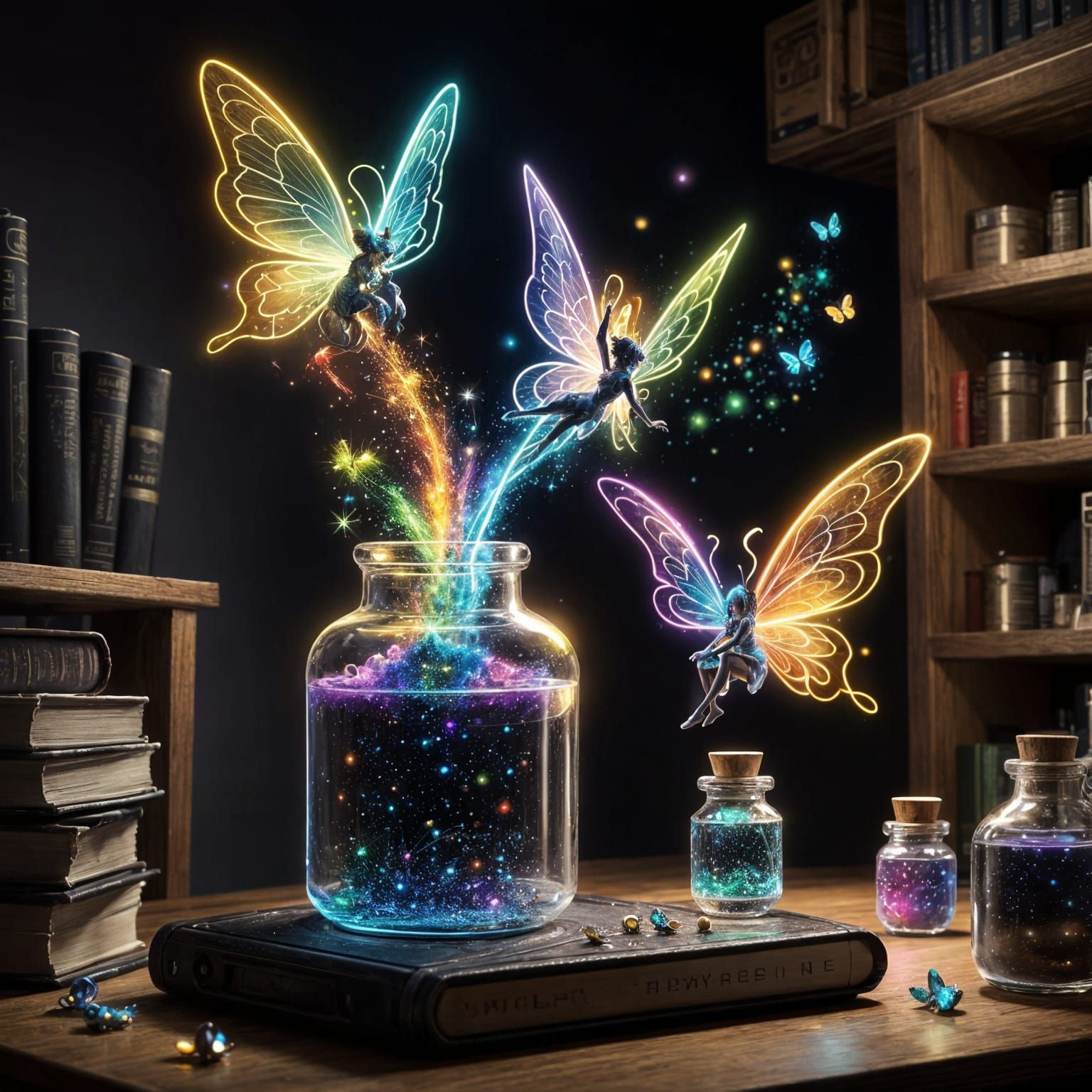 Fairy's Enchanted Sci-Fi Potion Lab, Whimsical Illustration